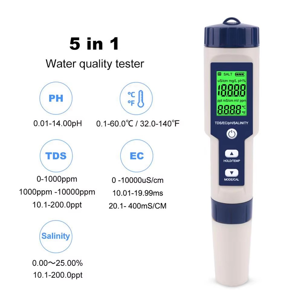 5-in-1 digitale PH TDS EC-mete - Ec Meter Digital recensie en prijs